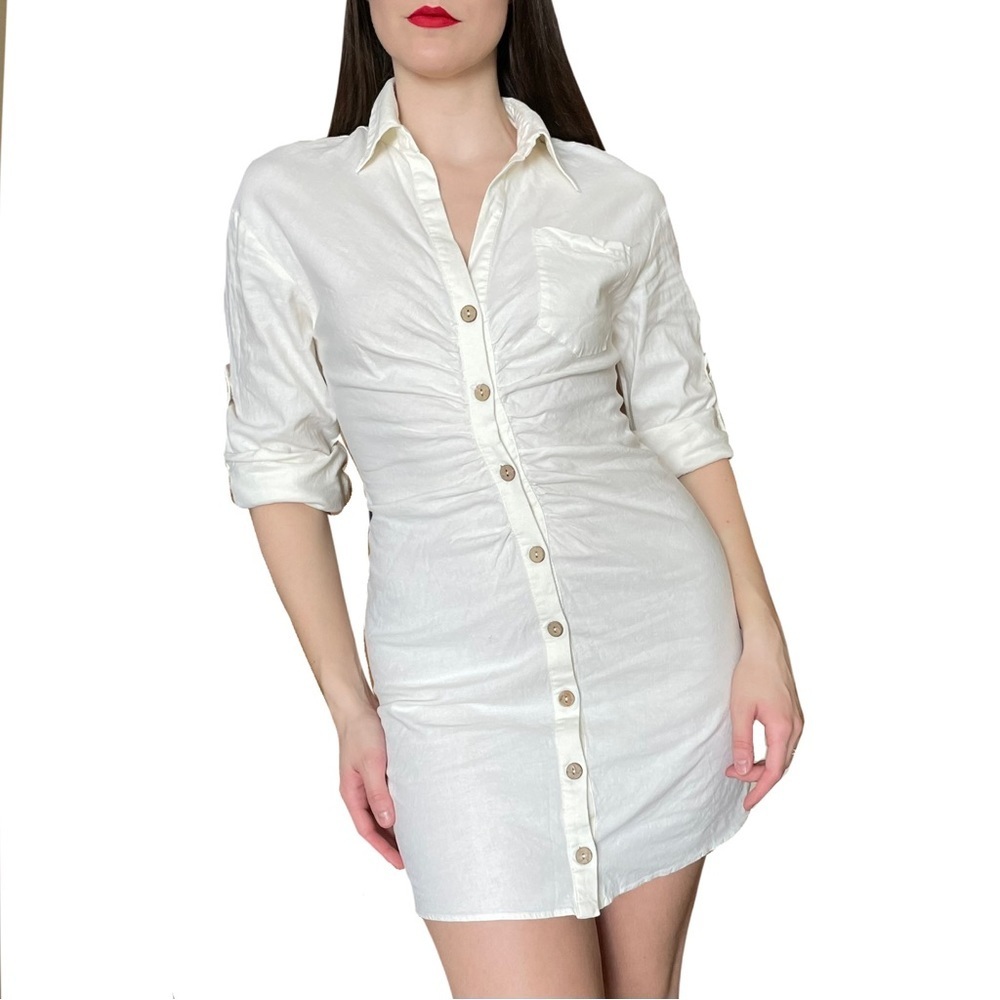 Zara Stretch Linen Sustainable Ethical Mini Shirt Dress Small